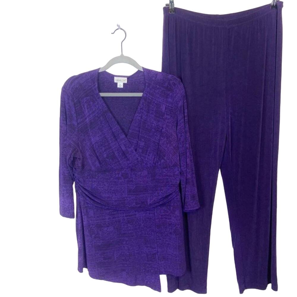 Coldwater Creek Pant Top Set Slinky size XL USA Purple Stretch Travel Packable